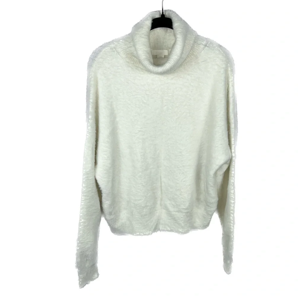 H&M Sweater Turtleneck Long Sleeve Faux Fur Fleece Fold Over Neck Pullover Top